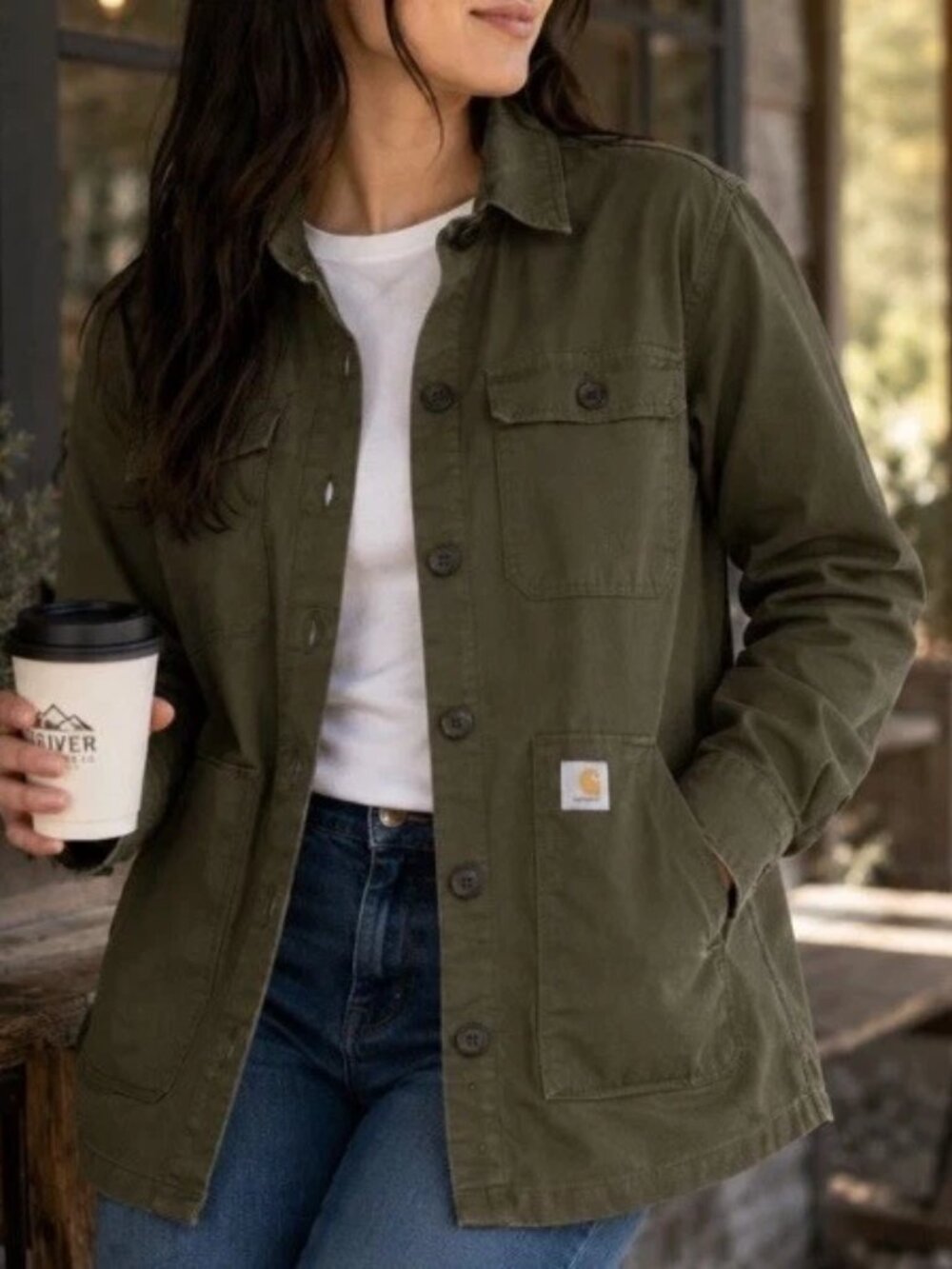 Carhartt 105049 Women’s Loose Fit Midweight Twill Shirt Jacket Green S NWT B Buy